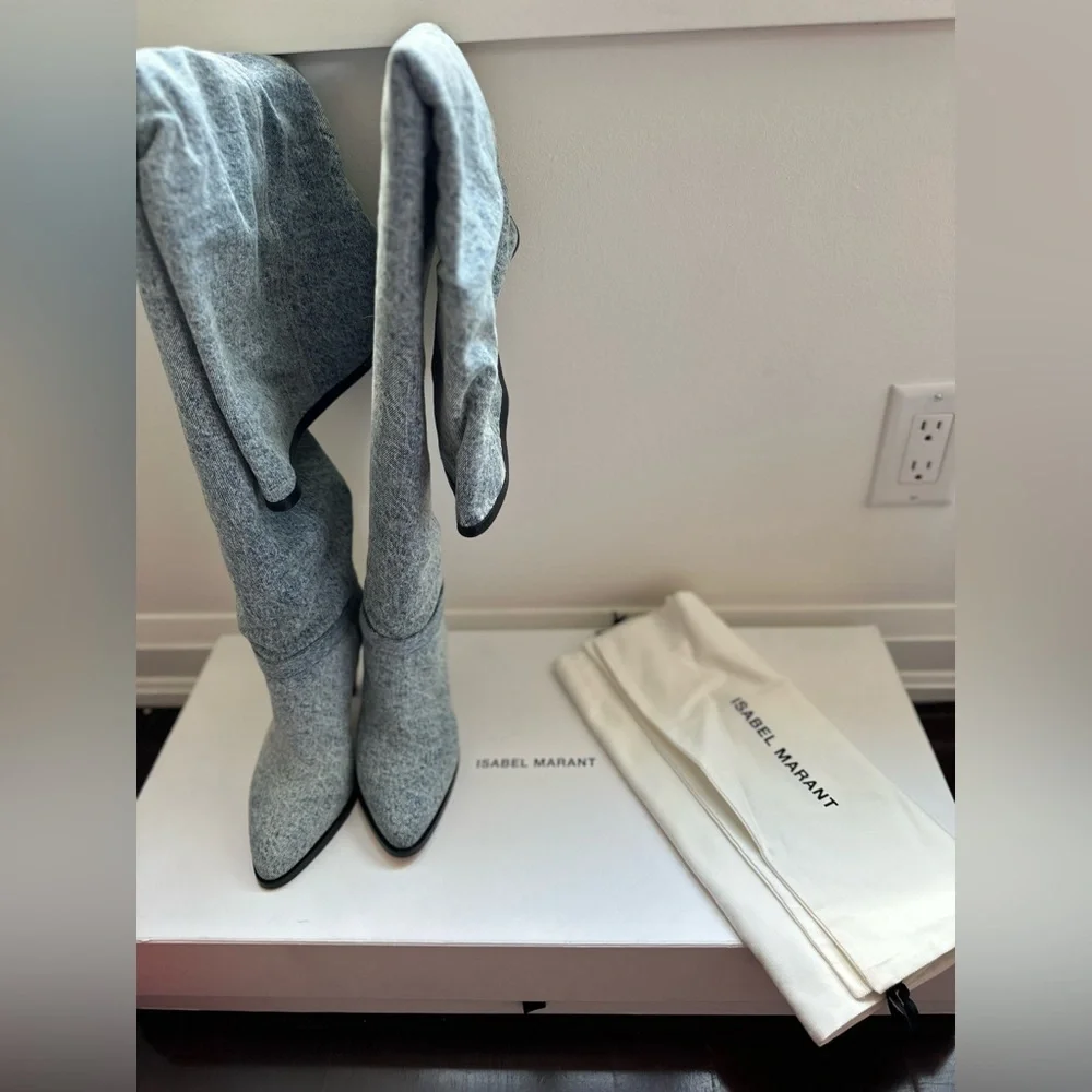 Isabel Marant BNIB Learon Denim Over-the-Knee Boots Size 37 - Picture 13 of 14